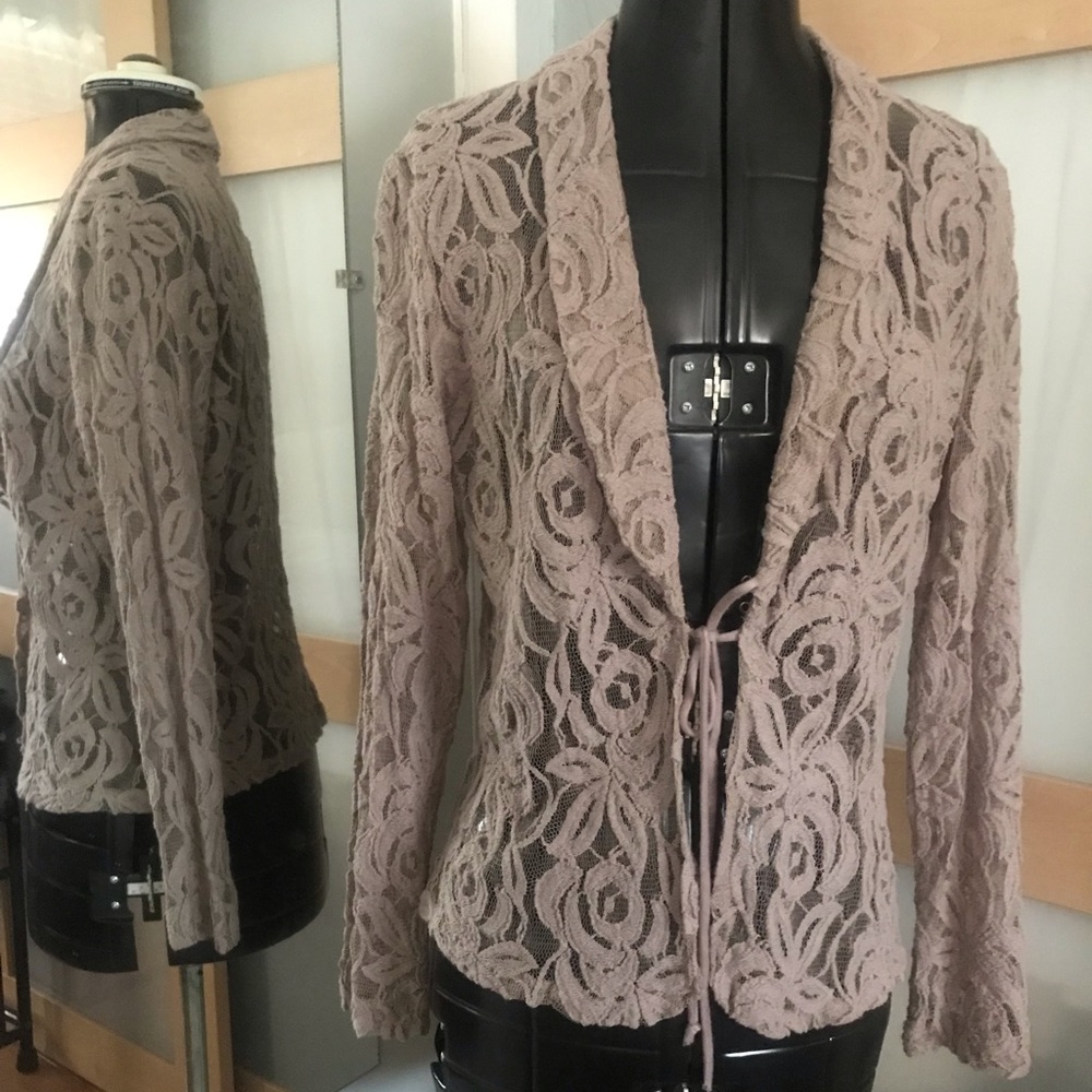 Beautiful Floral Lace LongSlv Tie Front Blazer, M/L